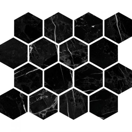 Mhmnmhem33 Negro Marquina Hexagon Honed Mosaic – Meghatile